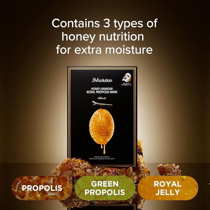 JMsolution Honey Royal Propolis Ampoule Korean Skin care Face Mask -Rich Moisturizing boositng Nutrition -10sheets For All Skin Type