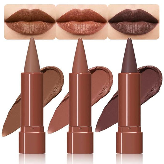 3Pcs Nude Lipstick Lip Liner Matte Sets,Light to Dark High Pigmented Velvet Lipstick Lipliner for Daily Makeup,for Women Long Lasting Waterproof 24 Hours Lip Stick Lip Stain Makeup Gift Sets