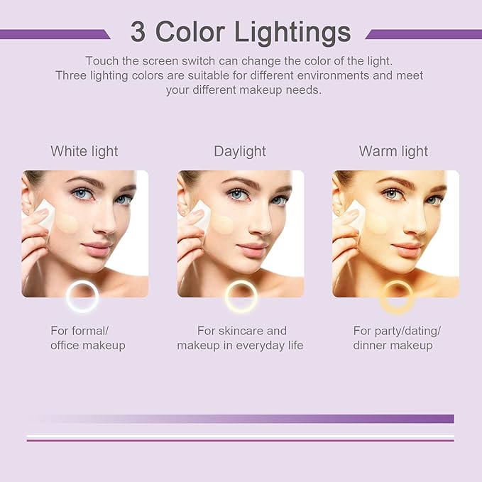 deweisn Folding Lighted Makeup Mirror with 72 LEDs 3 Colors Light Modes USB Rechargable 1800mA Batteries Portable Ultra Thin Compact Vanity Mirror Dimmable Travel Mirror