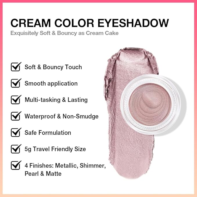 Cream Glitter Light Champagne Shimmer Metallic Eyeshadow Palette Makeup, Mini Instant Holographic Eyeshadow For Women, Sombras Crema Para Ojos, Talc, Paraben & Cruelty Free, 730