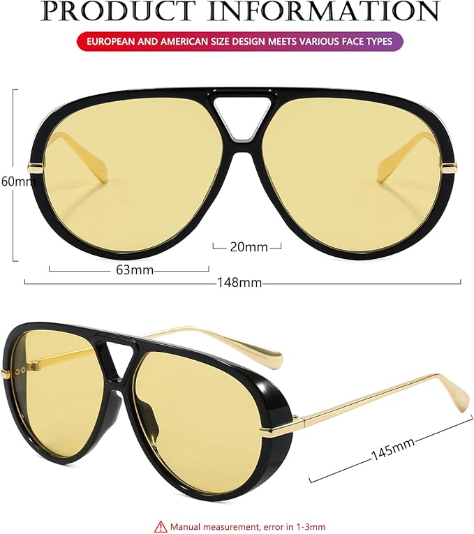 AIEYEZO Oversized Aviator Sunglasses Women Men Fashion Retro Big Frame Sun Glasses Designer Ladies Shades