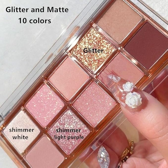 Go Ho 10 Colors Eyeshadow Palette,Matte&Shimmer&Glitter Eyeshadow Makeup,Long Lasting Blendable Shades,Naturing-Looking,Waterproof Warm Eye Shadow Palette,15 Warm Sun Style