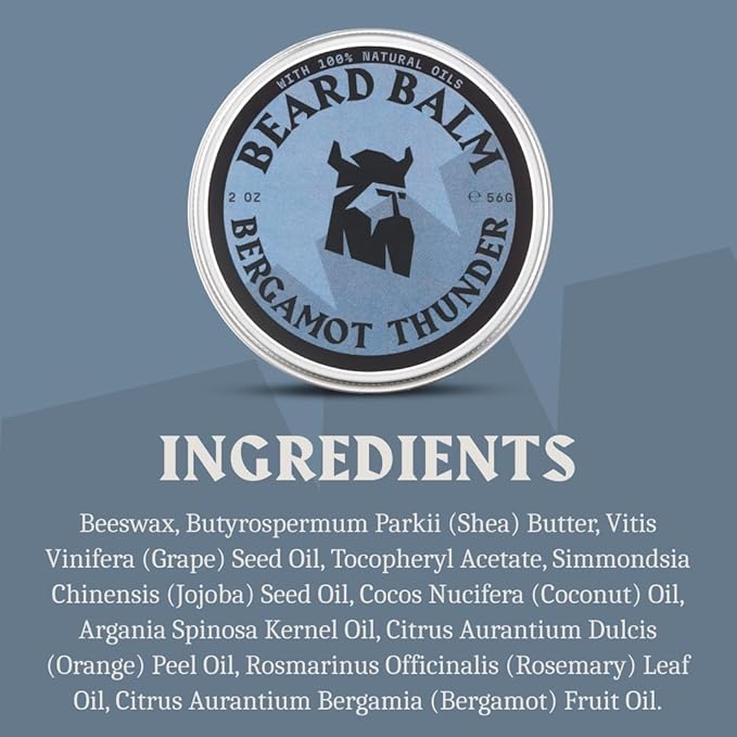 Beard Balm for Men - Leave in Beard Conditioner - Styling Balm Made with Naturally Derived Beard Butter, Argan & Jojoba Oils (2 Ounce (Pack of 1), Bergamot Thunder)