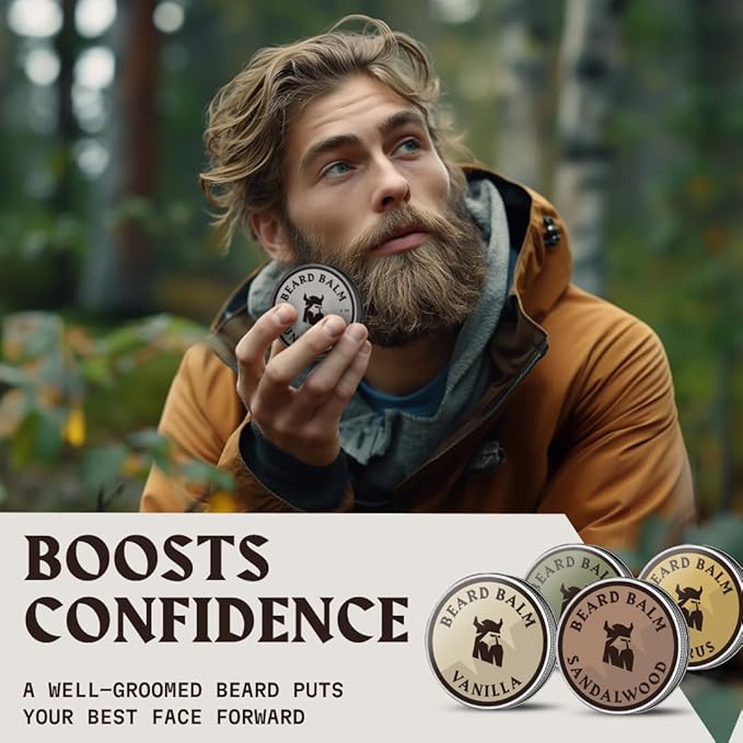 Beard Balm for Men - Leave in Beard Conditioner - Styling Balm Made with Naturally Derived Beard Butter, Argan & Jojoba Oils (1 Ounce (Pack of 4), Citrus, Vanilla, Sandalwood, & Cedarwood)