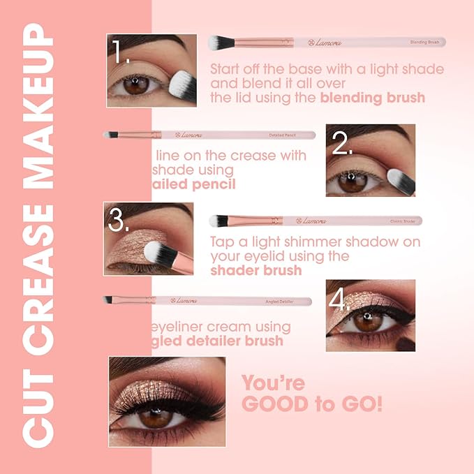 Lamora Eyeshadow Brush Set - Precision Eyeshadow Brushes For Blending Smudging Shading Defining Powdered and Liquid Eye Make-Up - 7Pc Pro Eye Makeup Brushes With Vegan Bristles