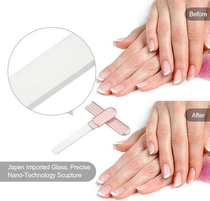 Premium Glass Nail File with Case, Crystal Diamond Salon Best Beauty Nail Buffer for Natural and Acrylic Nails Christmas Gift for Woman and Man,Apricot
