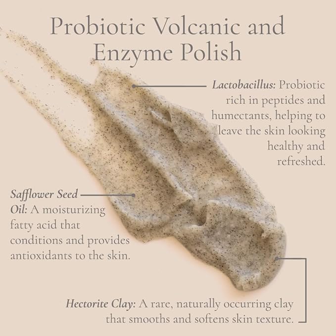 Glowbiotics Volcanic & Enzyme Polish: Probiotic Brightening Facial Scrub with Malic Acid for Luminous Skin, Exfoliator for Face & Neck, Suitable for All Skin Types, 2 Fl Oz