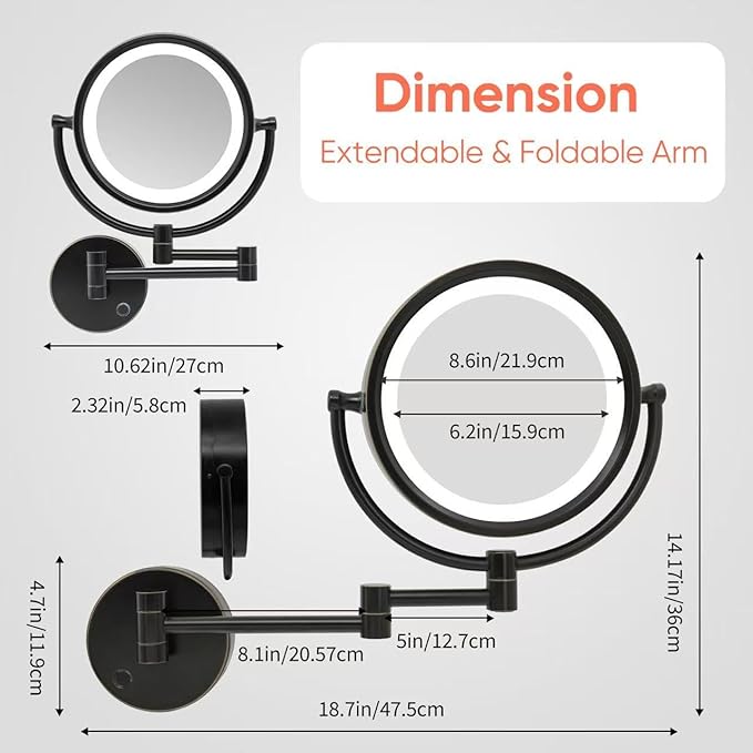 GURUN 8.5" Plug-in Magnifying Makeup Mirror with 3 Tones LED Lights Double Sided Vanity Mirror for Bathroom with 10X Magnification M1809DO (Oil-Rubbed Bronze/10X)
