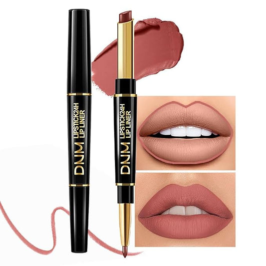 2-in-1 Chestnut Antique Rose Lipliner Lipstick Combos, Matte Lipstick Stay on Lipsticks 24 hour Long-Lasting for Women, Lips Kit with Lip Liner Lip Stains 24 Hour Long Lasting Waterproof 04