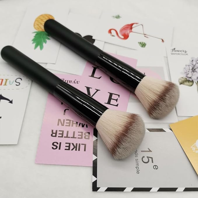 Makeup Brushes 2pcs Powder Foundation Brush Face Blush Blender Brush for Liquid and Cream Mineral Blending Buffing Kabuki Brushes Thick Dense Soft Synthetic Fibers Bristles Round Top - Black