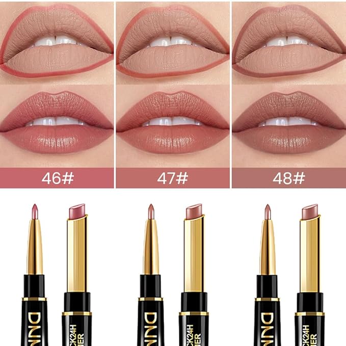 evpct 3Pcs Nude Pink Brown Velvet Matte Lip Liner and Lipstick Combo Set Kit for Women, Magic 24 Hours Lipstick and Lip Liner Makeup Set Stain Long Lasting Waterproof labial