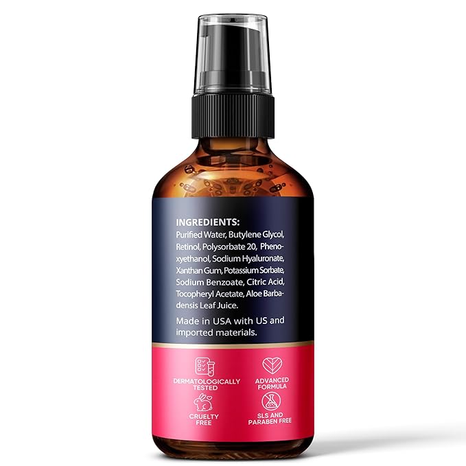 Retinol Serum for Face (2Oz) with Hyaluronic Acid, Vitamin E & Aloe Vera - Anti-Aging Serum