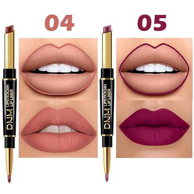BINGBRUSH 6Pcs Double Ended Rose Wine Nude Brown Plum Purple Red Matte Lip Liner and Lipstick Makeup Combo Set for Women,Lipliner 24 Hours Original Waterproof Long Lasting Lip Stains Pencil Kit Set