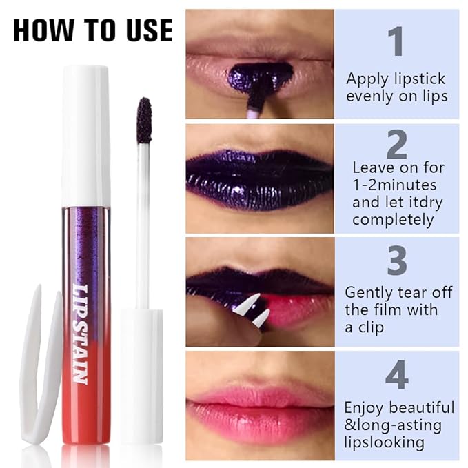 Matte Liquid Lip Stain Peel Off Lip liner Tattoo with Tweezer, Red Liquid Lipstick Lipstain Long Lasting Waterproof for Women, Highly Pigmented Not Faded Smudge-proof Easy to Apply, 03