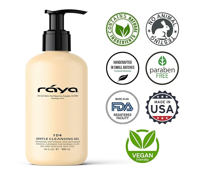 Raya Gentle Facial Cleansing Gel 16 oz (104) | Softening and Moisturizing Botanical Cleanser for Dry and Sensitive Skin| Helps Hydrate Smooth Complexion