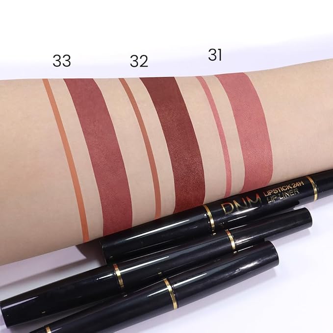 BINGBRUSH 3Pcs Double Ended More Buff Truffle Taupe Matte Lip Liner and Lipstick Makeup Combo Set for Women,Lipliner 24 Hours Original Waterproof Long Lasting Lip Stains Pencil Kit Set