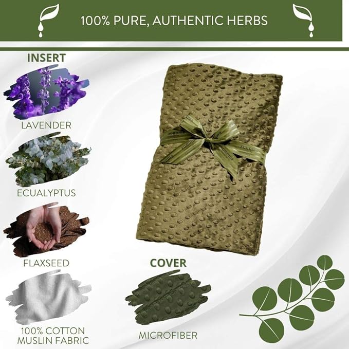 Sonoma Lavender Eucalyptus Spa Blanket Eucalyptus with Lavender Buds and Flaxseed, Hot/Cold Microwaveable Blanket for Soothing Muscles, Removable Washable Cover (44"x18")