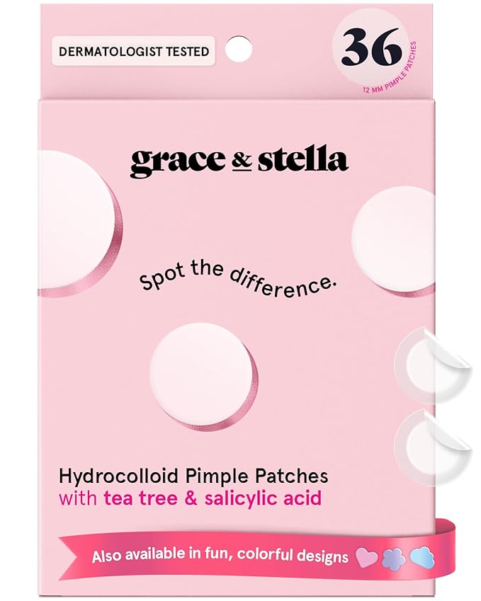 grace & stella Award Winning Pore Strip - Pimple Patches for Face - Hydrocolloid Acne Patches for Shrinking Zits, Breakouts - Spot Stickers - Dermatologist-Tested, Vegan (Invisible, 36 Count)