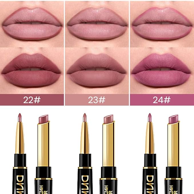 evpct 3Pcs Matte Lip Liner and Lipstick Combo Set Kit for Women, Light Plum Rose Mauve Nude Beige Brown Magic Neutral Lipstick 24 Hours Original Lips Liner Pencil Stain Long Lasting Waterproof