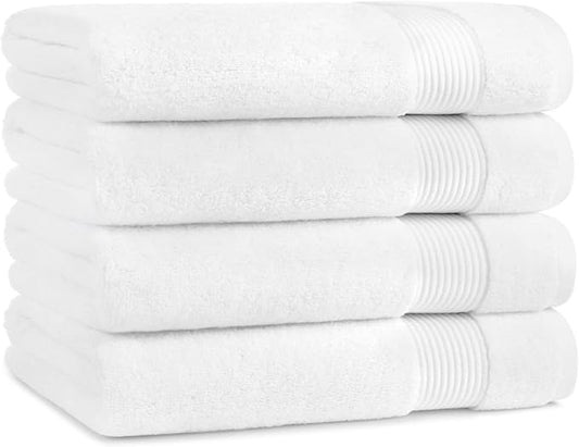 Arkwright Bath Towels Set of 4 - Super Soft 100% Cotton, 600 GSM Quick Dry & Absorbent, Luxury Bathroom Essentials for Hotels, Spa, Hosts, and Vacation Rentals, Dove White