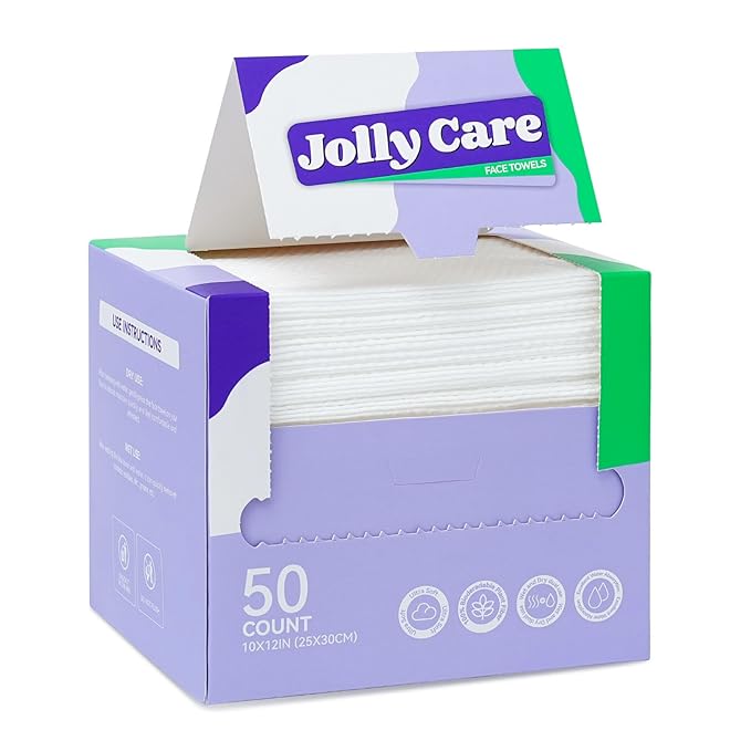 Disposable Face Towels, 10"×12" XL Face Towelette Disposable, Soft Makeup Remover Dry Wipes, Thick Facial Tissue for Women Cleansing, Skin Care, 50 Count (1 Pack)