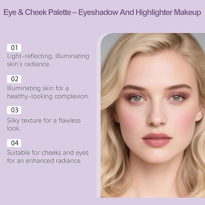 Eye & Cheek Palette - Eyeshadow and Highlighter Makeup, Makeup Palettes Contour Kit, Shimmer Glow Face Highlighter Palette for Women Face, Natural Glow Contour Powder, with Detachable Brush