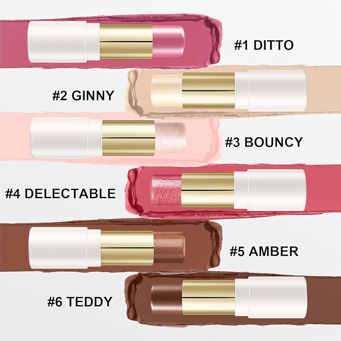 6 Colors Cream Contour Stick Makeup Kit, Shades with Blush, Highlighter and Bronzer, Double Ended Contour Stick for Cheeks, Waterproof and Long Lasting, Matte and Dewy Finish (Set A)