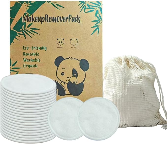 28 Pack Reusable Makeup Remover Face Pads with Laundry Bag Washable Soft and Comfortable Cleaning Face Skin,Washable Bamboo Cotton Rounds White