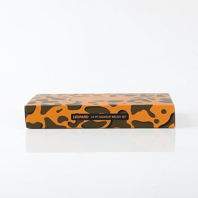 Docolor Makeup Brushes Leopard 14pcs Premium Synthetic Foundation Powder Concealers Eye shadows Blush Makeup Brush Set with 4pcs Makeup Puffs