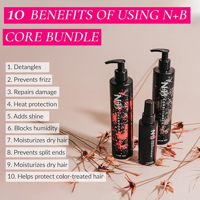 N+B Bundle - Shampoo, Conditioner, and Leave-In Treatment | Sulfate-Free | Paraben-Free | Strengthens and Hydrates | For All Hair Types | USA Made