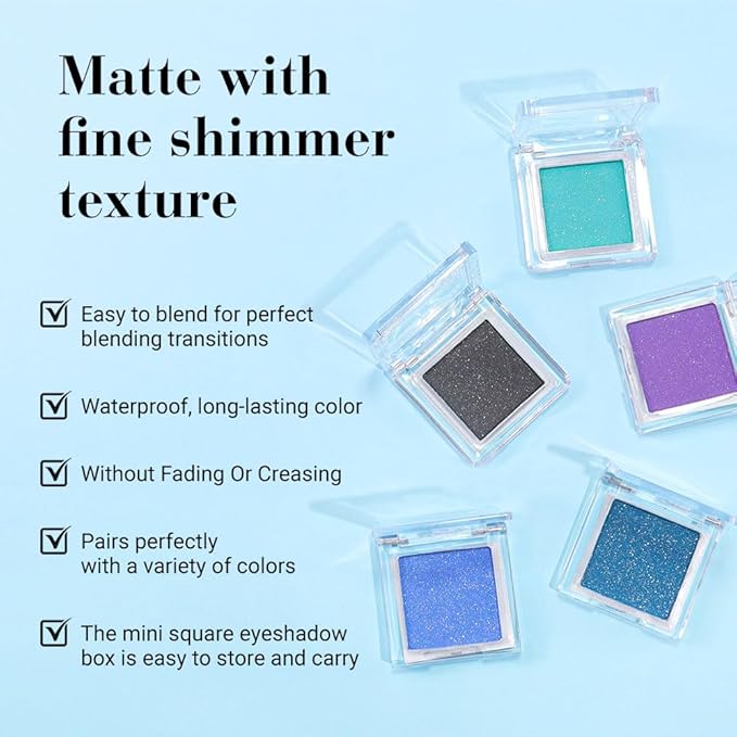 Shimmer Single Eye Shadow Palette Makeup, Mint Green Shimmer Glittler Monochrome Eyeshadow For Green Blue Eye, Mini Pigmented Waterproof Sombras Para Ojos, Vegan, Talc,Paraben & Cruelty Free