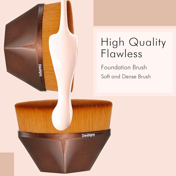 Foundation Makeup Brush Flat Top Kabuki Hexagon Face Blush Liquid Powder Foundation Brush for Blending Liquid, Cream or Flawless Powder Cosmetics with Bonus Protective Case (Champagne)