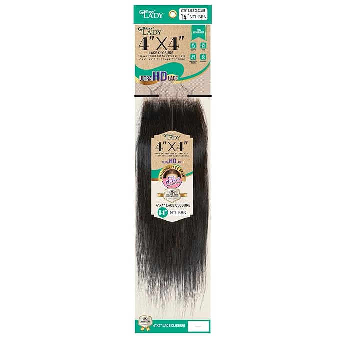 Foxy Silver Lady HD Lace Closure, 4x4 Pre-Plucked Hand-Tied Human Hair Lace Piece, Unprocessed Brazilian Natural Hair, Invisible Seamless Closure Piece, 35g (Natural Black, 18)