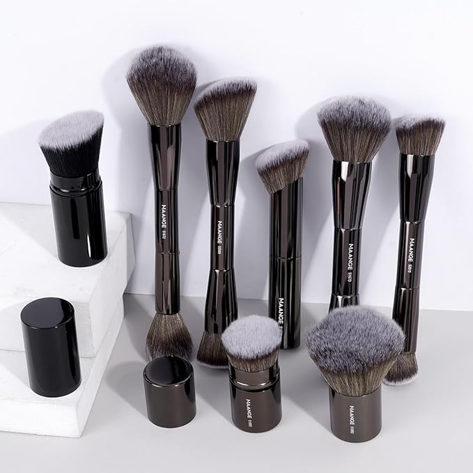MAANGE 8 Pcs Makeup Brushes with Bag, Double-End Multi-functional Makeup Brushes for Blending Liquid Powder Concealer Cream Blush Buffe, Black