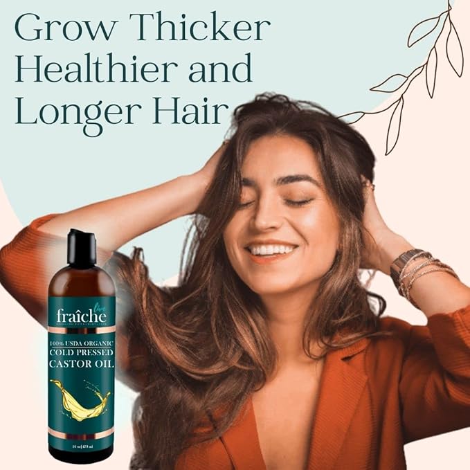 Live Fraiche Organic Castor Oil (16oz) + Filled Mascara Tube - 100% Pure Hexane Free Cold Pressed Castor Oil for Skin and Face - Hair Growth for Eyelashes and Eyebrows Scalp & Hair Treatment Oil