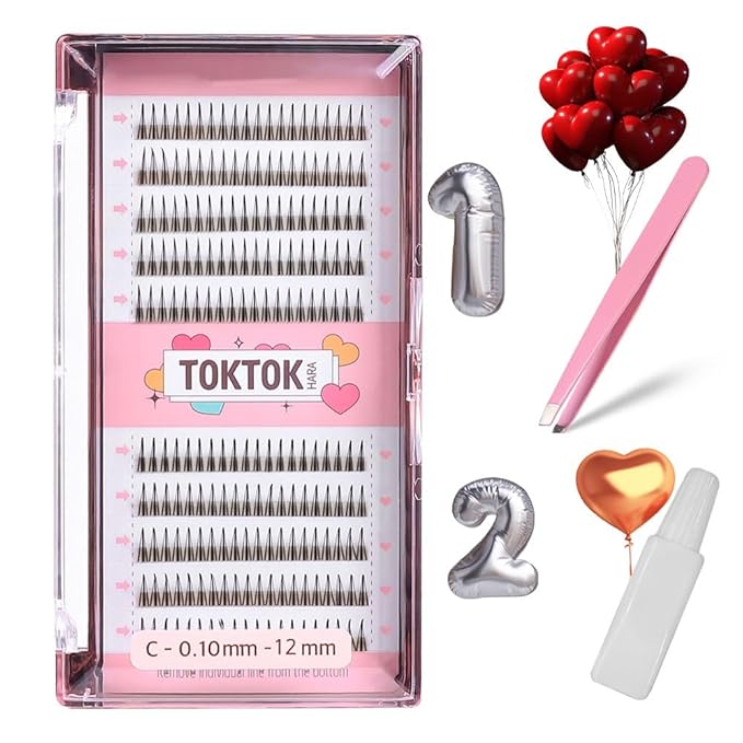 [SET] CORINGCO BK False Eyelashes Extension Kit +Glue+Tweezer Beginner Self Adhesive Individual Partial Korean idol Makeup) (BK 12mm)