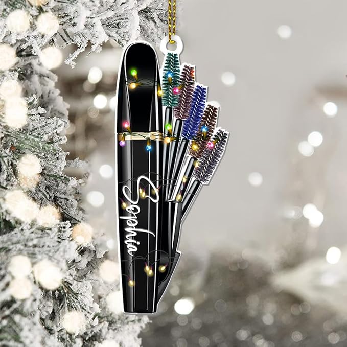 Personalized Name Mascara Christmas Shape Acrylic Flat Ornament, Makeup Mascara Ornament, Girl Makeup Artist Christmas Ornament Makeup Stylist Ornament 105