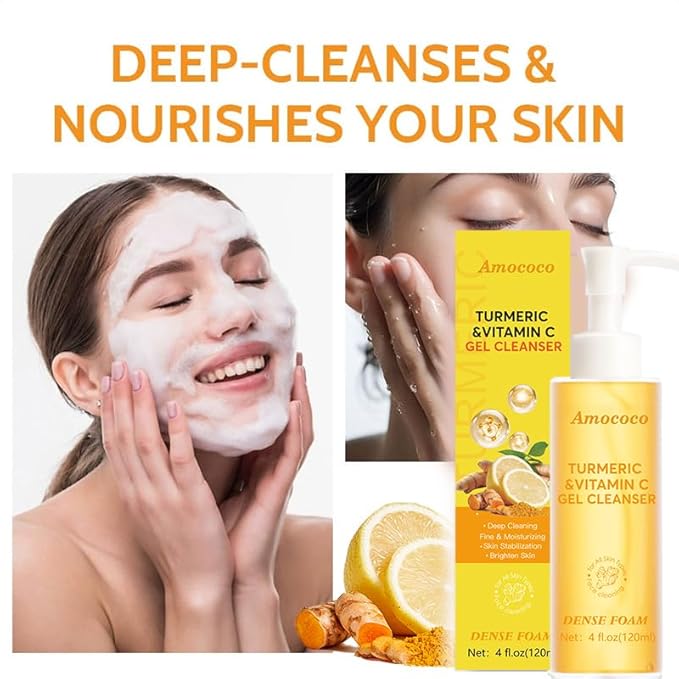 Turmeric & Vitamin C Gel Cleanser - 4 fl oz | Deep Cleansing, Hydrating & Radiance - Boosting for Most Skin Types