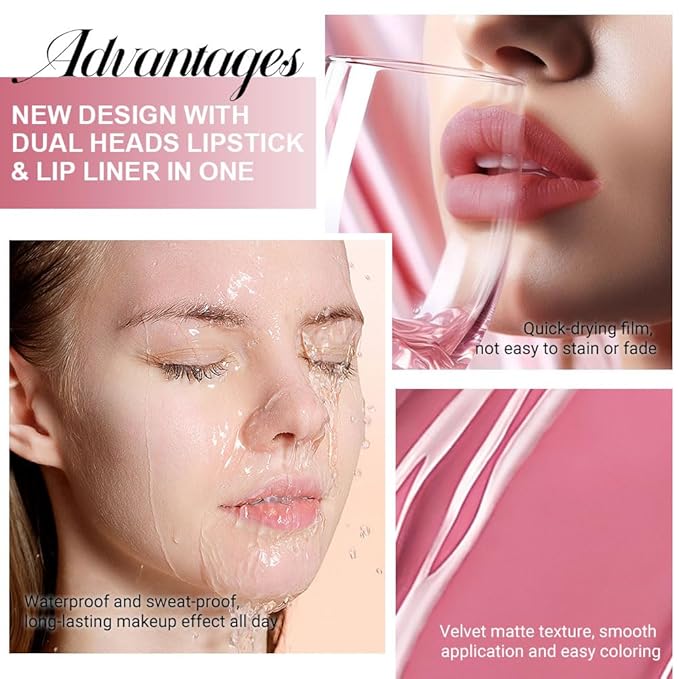 Kaely 2-in-1 Matte Lipstick and Lip Liner, Liquid Lip Stain Makeup for women Long Lasting Waterproof Smudge Proof, labiales matte mate larga duracion listip 24 hours originales, 35 Mauve Pink