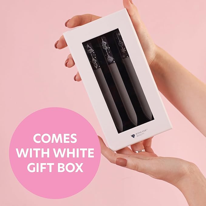 Christmas Gift Set - 3 Czech Glass Nail Files, Ideal Stocking Stuffer for Teen Girls, Beautiful Nail Care Gift for Women, Limited Edition by Bona Fide Beauty