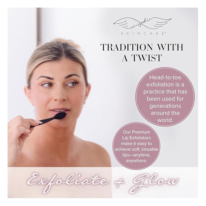 Seraphic Skincare Lip Exfoliator - Dual Sided BPA-Free Silicone Lip Scrubber with Wheat Straw Handles - For Soft Lips, Dead Skin Removal & Lip Mask Application - Pore Cleaning Brush For Lips (3 Pack)