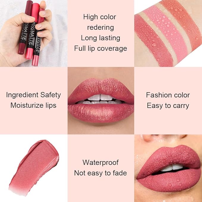 BINGBRUSH Smooth Longwear Lipstick Pack Set, Matte Color Stick Ultimate Lip Crayon for Makeup Collection - Waterproof Velvet Lipgloss Lip Stain (01#)
