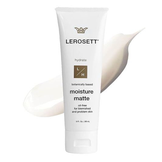 LEROSETT Oil-Free Moisturizer for Acne, Moisture Matte for Oily & Sensitive Skin, Vegan Moisturizer, Lightweight & Aloe-Based with Vit-B5 + 7 Soothing Herbals, Non-comedogenic, Fragrance Free - 3 oz