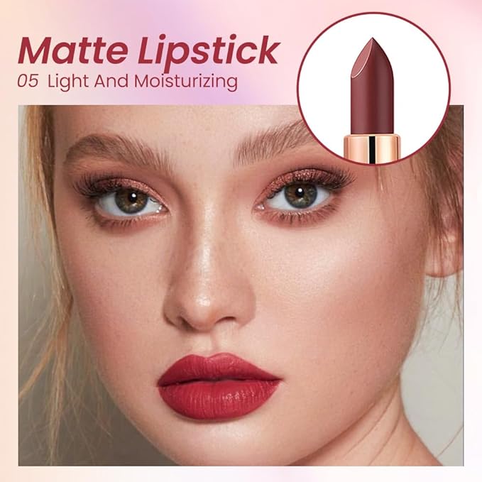 Bright Red Lip Stick,Matte Cream Lipstick Set for Women,Long Lasting Waterproof Smudge Proof Velvet lipsticks Crayon,Lip Makeup Kit Travel Size,Vegan & Cruelty-free (Pack of 1)