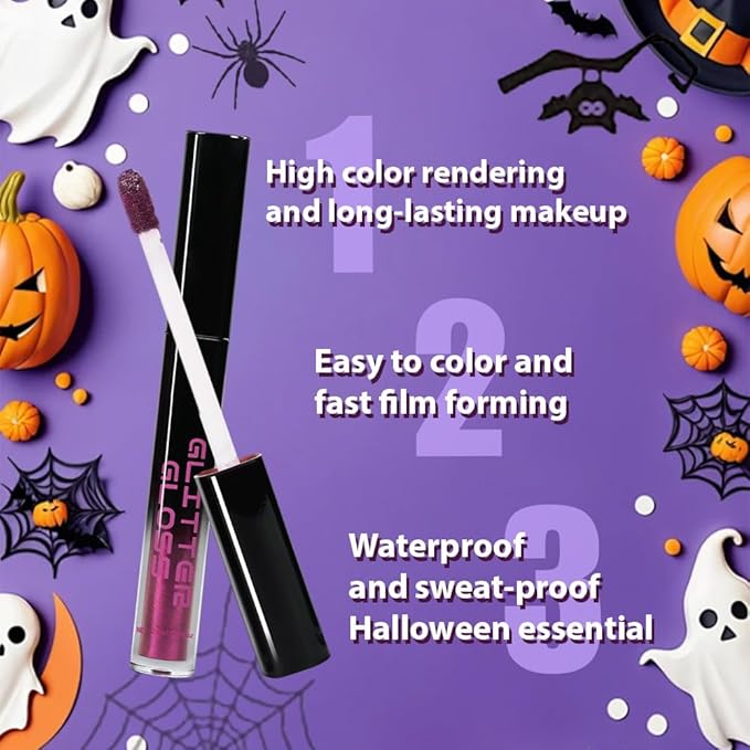 Dark Purple Metallic Lipstick for Women,Glitter Sparkling Liquid Lipstick,Long Lasting Waterproof Lightweight Comfortable Non-Drying Bold Dark Lip Gloss for Gothic Stage Makeup,Vegan