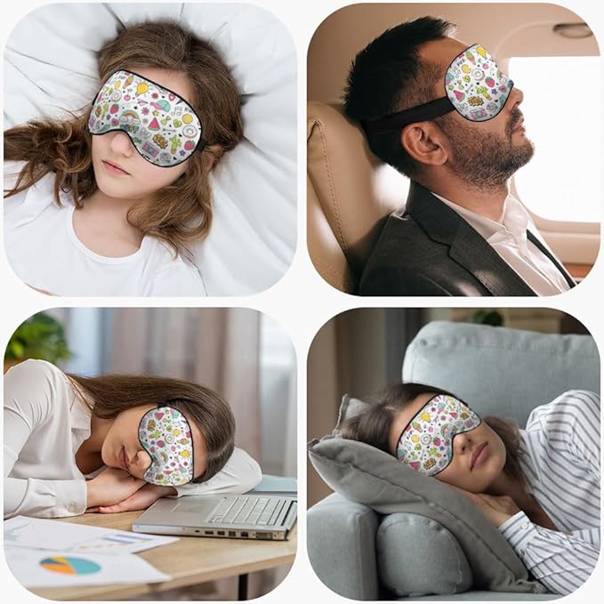 Summer Theme Sleep Mask Eye Mask Cactus Candy Cupcake Cap Donut Rainbow Arrow Sleep Mask Light Blocking Adjustable Smooth Soft Eye Masks for Women Deep Rest Travel