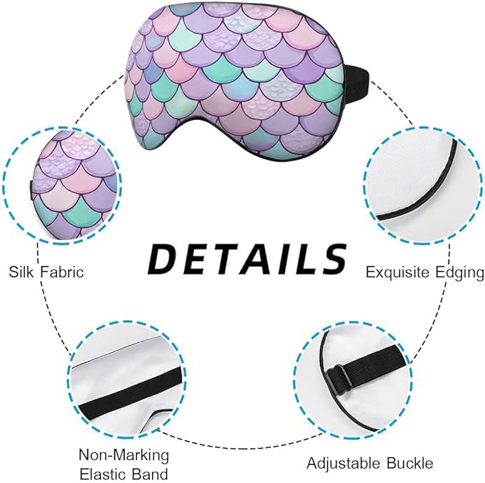 Mermaid Scales Eye Mask Sleeping Mask Pink Purple Blue Green Scales Marine Life Sleep Masks Silky Soft Eye Cover for Women Men Shading Blindfold for Air Travel Sleeping