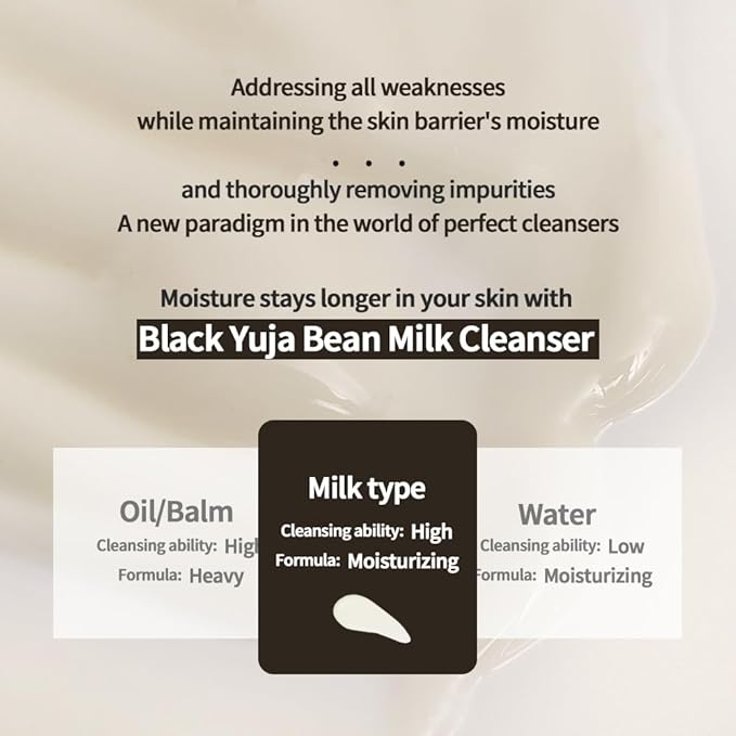 Black Yuja Bean Milk Cleanser - Sensitive Skin, Korean Skincare, Vegan, Hypoallergenic, Moisturizing, Hydrating, First Facial Cleansing, Cleansing Milk, K-Beauty, Gentle Face Wash