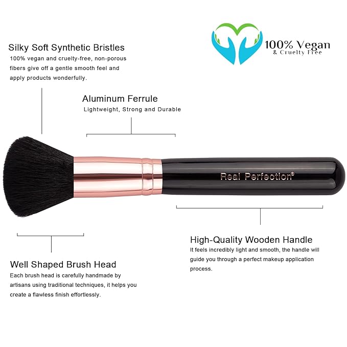 Real Perfection Makeup Brush Set 16 Pcs with 1 Eyebrow Razor Premium Synthetic Foundation Powder Concealers Eyeshadow Blush Makeup Brushes Make up Brushes Kit (Black)