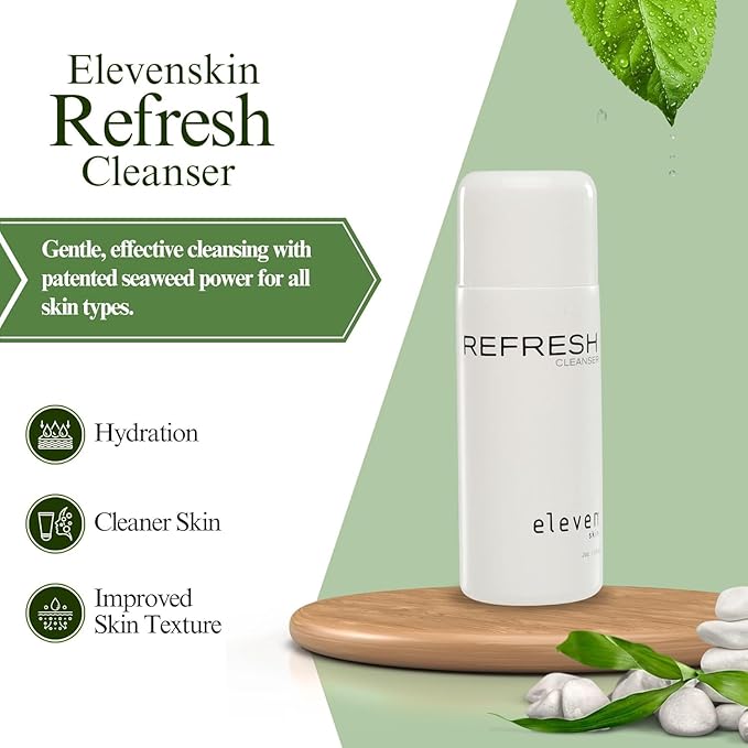 ELEVENSKIN Refresh Antioxidant Facial Cleanser – Gentle Gel Face Wash & Hydrating Cleanser – Daily Hydrating Face Wash & Makeup Cleanser for Women & Men – Seaweed Enriched, Suitable for All Skin Types